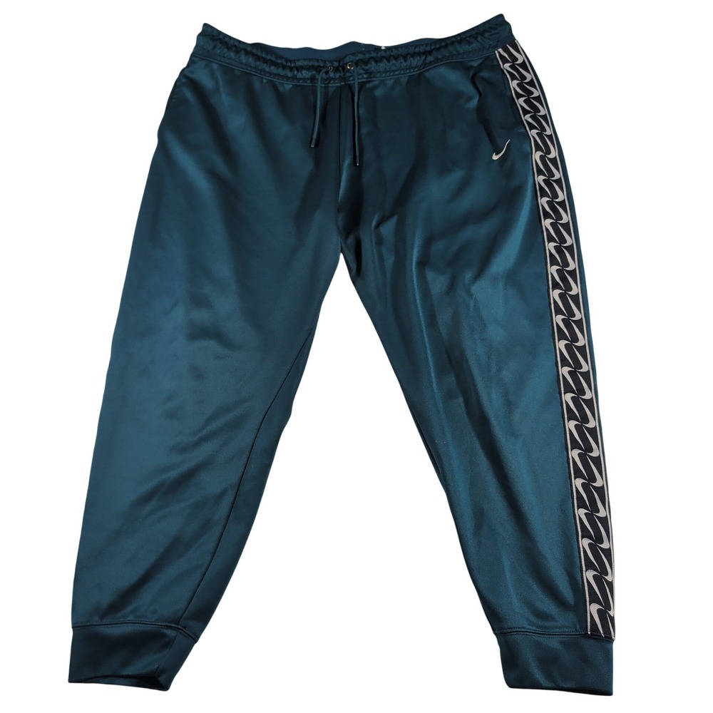 Nike Track Pants Mens 2X Teal Blue Repeat Swoosh Logo Tape Joggers Polyester